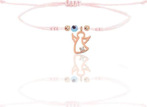 Gümüş rose zirkon taşlı nazarlı kanat  pembe ipli şans bileklik  - Image 1