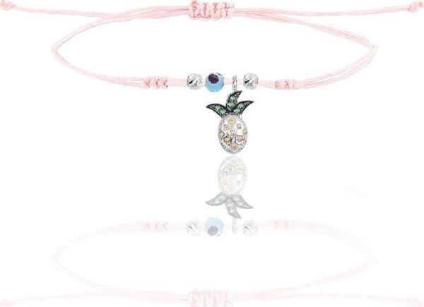 Gümüş rodyumlu zirkon taşlı nazarlı ananas  pembe ipli şans bileklik  - Image 1