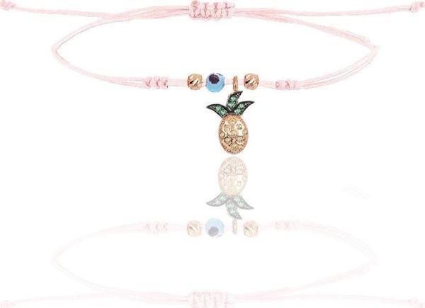Gümüş rose zirkon taşlı nazarlı ananas  pembe ipli şans bileklik  - Image 1