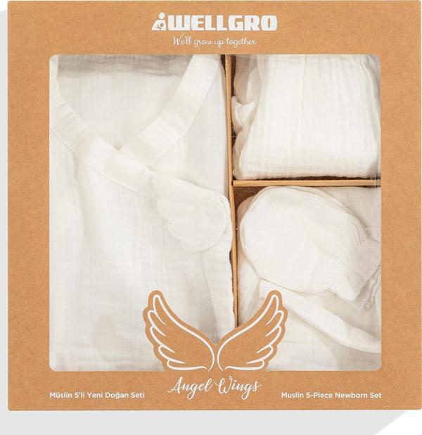 Wellgro Angel Wings Müslin 5'li Yeni Doğan Seti - Beyaz - Image 1