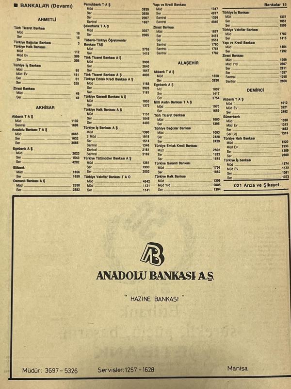 Manisa 1987 Meslek Reklam İlanı Efemera S-15 - Image 1