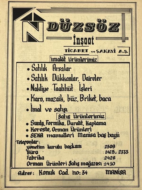Manisa 1987 Meslek Reklam İlanı Efemera S-47 - Image 1