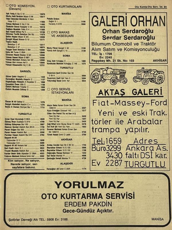 Manisa 1987 Meslek Reklam İlanı Efemera S-85 - Image 1