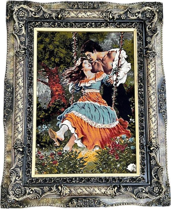 Çardaktaki Çift Adlı İran Tebriz Halı Tablo 97x76cm - Duvar Halı Kilim Tablo - Image 1