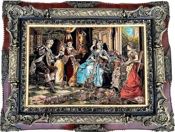 Çay Partisi Adlı İran Tebriz Halı Tablo 95x74cm - Duvar Halı Kilim Tablo - Image 1