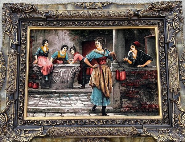 Geleneksel Çeşme Aşkı Temalı İran Tebriz Halı Tablo 98x78cm - Duvar Halı Kilim Tablo - Image 1