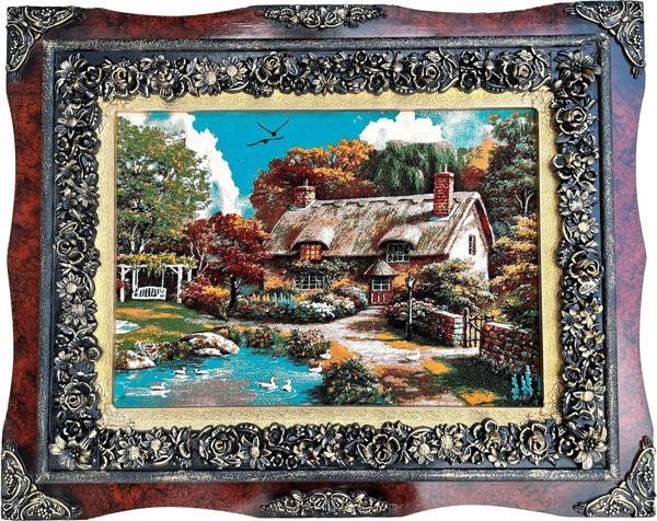 Hayallerdeki Ev Adlı İran Tebriz Halı Tablo 101x81cm - Duvar Halı Kilim Tablo - Image 1