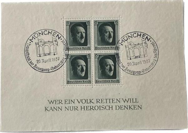 Adolf Hitler 48. Doğum Günü Damgalı Pul Bloğu 002 - Image 1