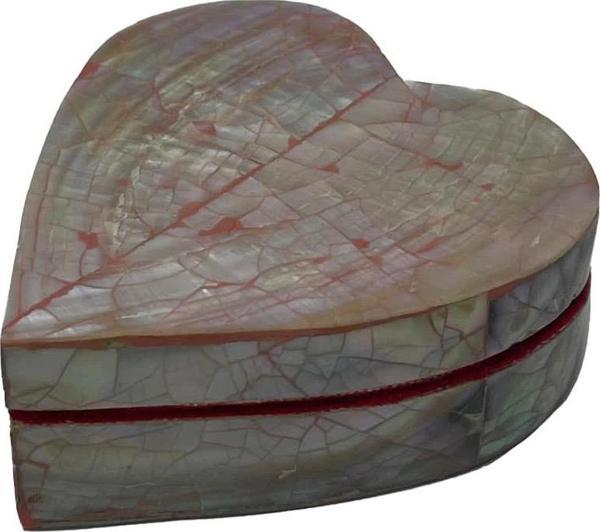 Sedef Kaplama Kalp Model Kadife Hediye Kutusu (Küçük-Model 2) - Image 1