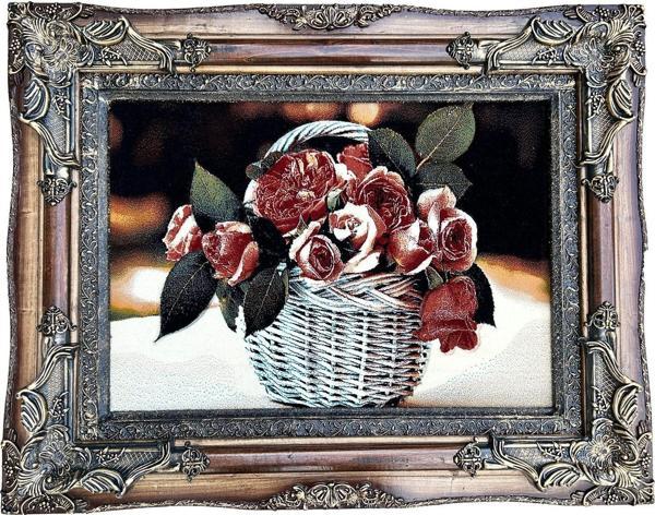 Sepetteki Gül Adlı İran Tebriz Halı Tablo 95x75cm - Duvar Halı Kilim Tablo - Image 1