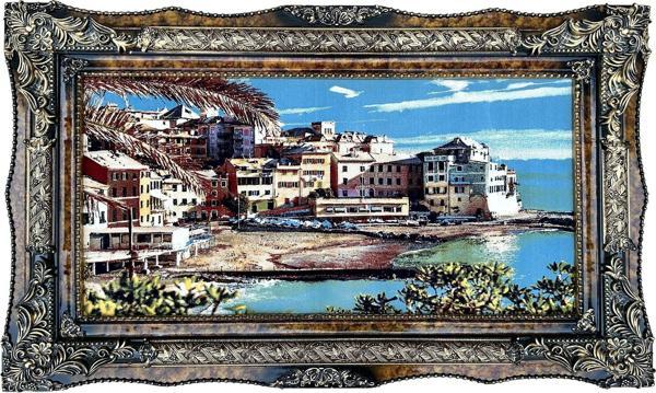 Riviera'da Bir Gün Adlı İran Tebriz Halı Tablo 123x73cm - Duvar Halı Kilim Tablo - Image 1