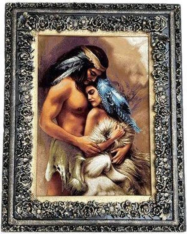 Siyular Kızılderili Aşıklar Adlı İran Tebriz Halı Tablo 95x75cm - Duvar Halı Kilim Tablo - Image 1