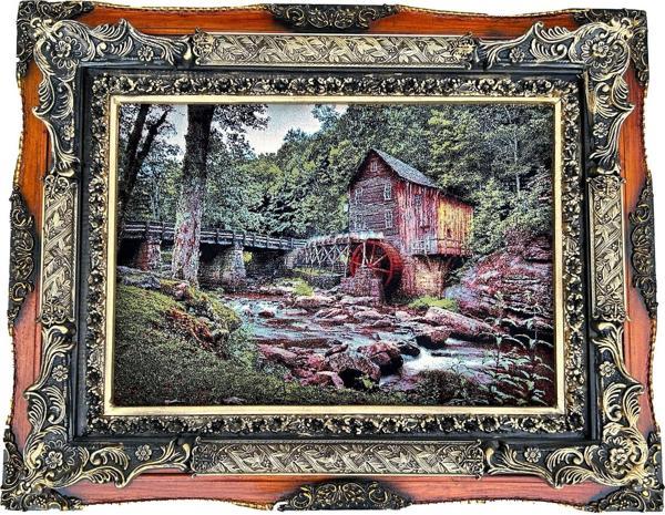 Saklı Değirmen Adlı İran Tebriz Halı Tablo 95x75cm - Duvar Halı Kilim Tablo - Image 1