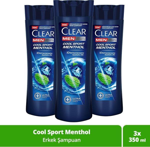 Clear Men Kepeğe Karşı Etkili Şampuan Cool Sport Menthol Ferahlatıcı Mentol Etkisi 350 Ml X 3 Adet - Image 1