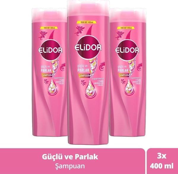 Elidor Superblend Saç Bakım Şampuanı Güçlü Ve Parlak E Vitamini Makademya Yağı Kolajen 400 Ml X3 - Image 1
