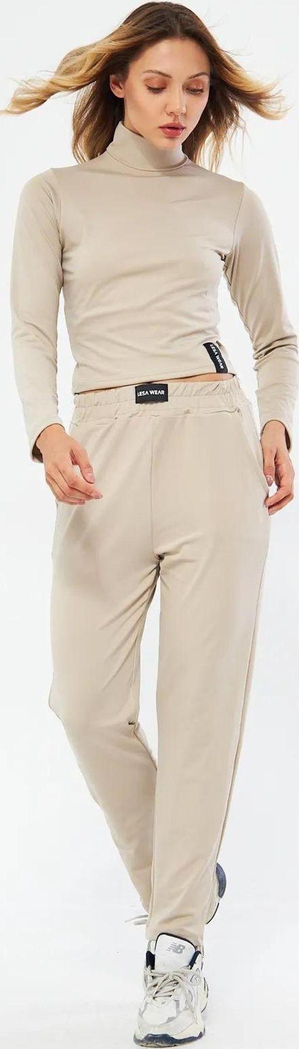 Lesa Wear Yüksel Bel Geniş Paça Şardonlu Likralı Spor Eşofman Altı - Image 1