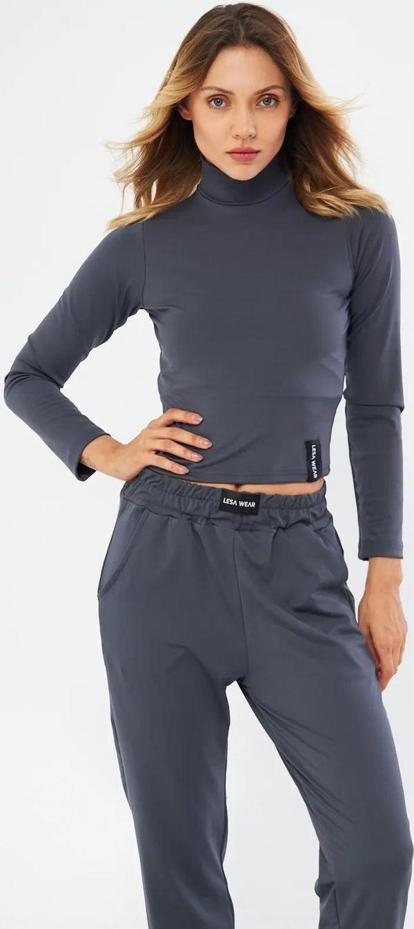 Lesa Wear Yüksel Bel Geniş Paça Şardonlu Likralı Spor Eşofman Altı - Image 1