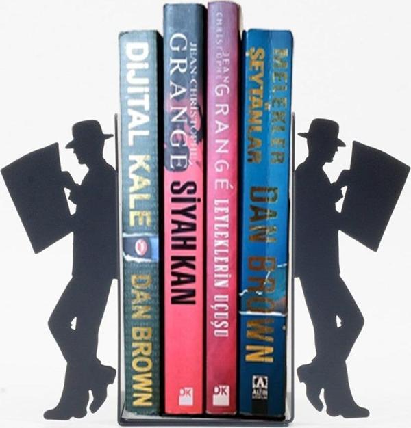 Gazete Okuma Desenli Metal Kitap Desteği - Kitap Tutucu - Ev Ve Ofis Dekoratif Aksesuar (2 Lİ SET) - Image 1