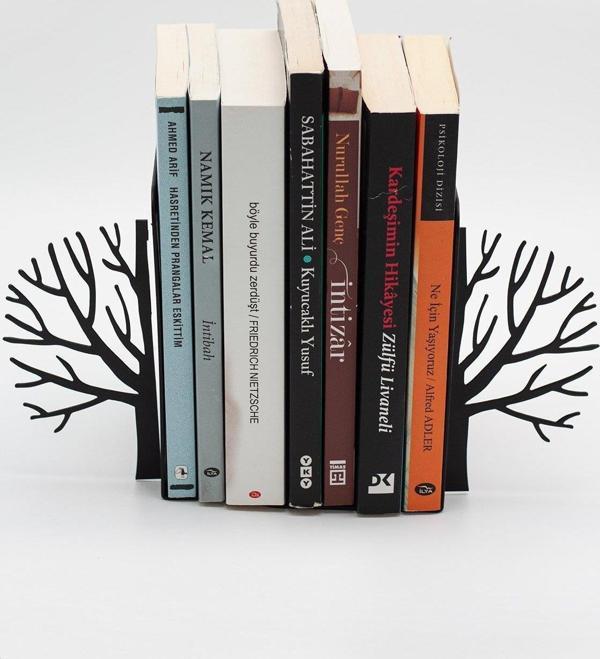 Metal Ağaç Desenli Kitap Desteği Kitap Tutacağı Siyah - Image 1
