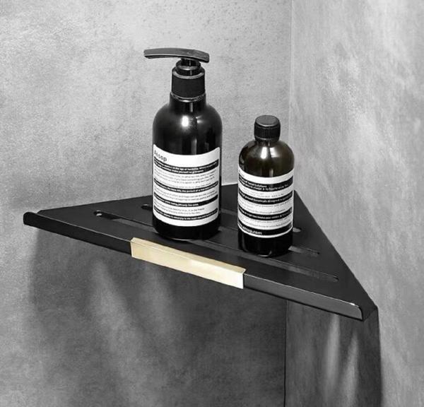 Metal Banyo/mutfak Düzenleyici Organizer Köşe Şampuan Rafı Siyah - Image 1
