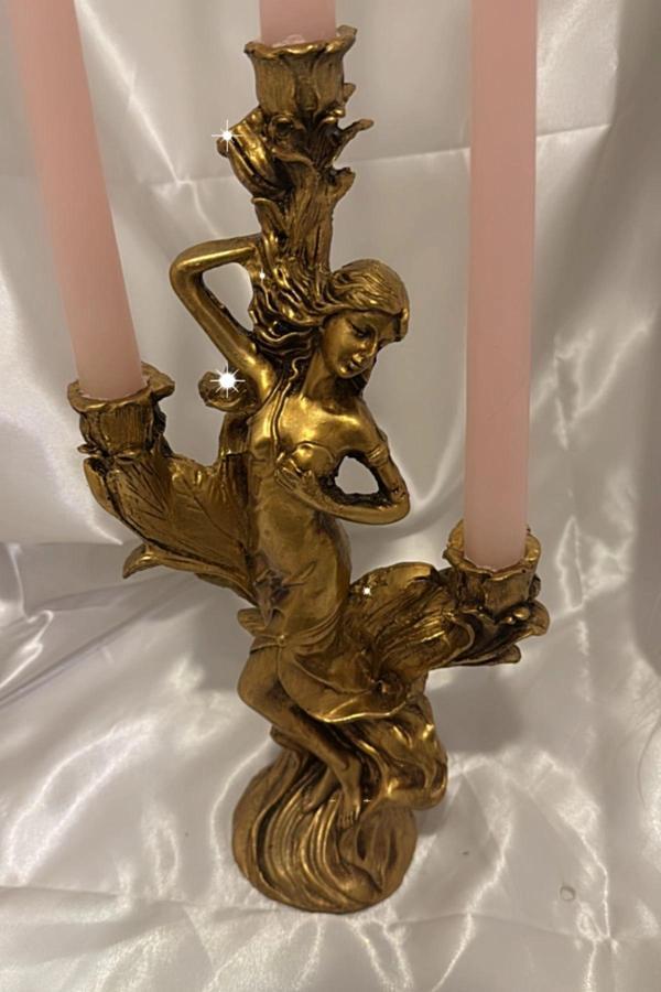 Şamdan Afrodit Mumluk Polyester 3 Gözlü Kaliteli Gold - Image 1