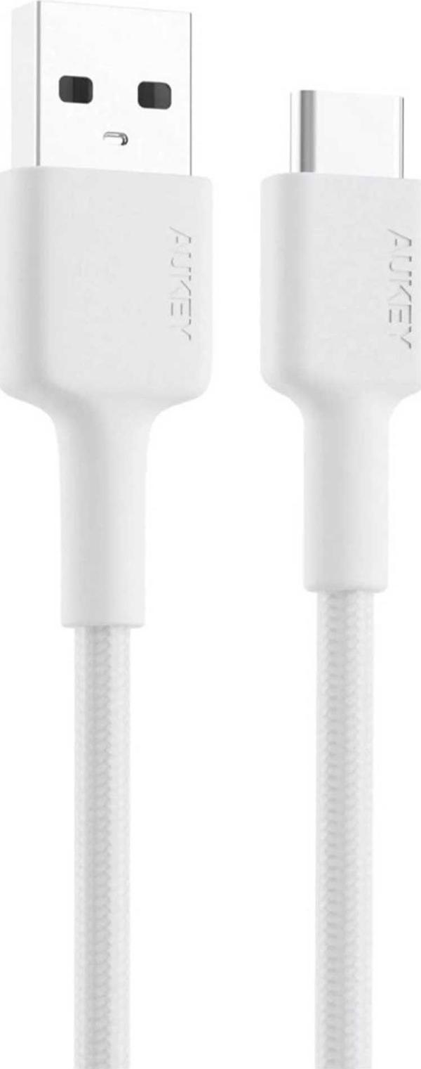 Aukey CB-CD30 USB-A to Type-C 90cm 480Mbps QC3.0 Darbe Örgülü Hızlı Şarj ve Data Kablosu-Beyaz - Image 1