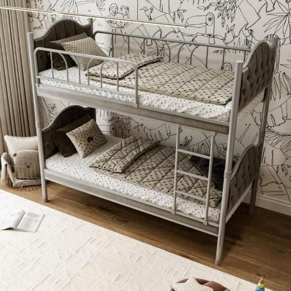 Reyo Melis Çift Katlı Metal Gri Ranza ve Karyola 90x200 - Image 1