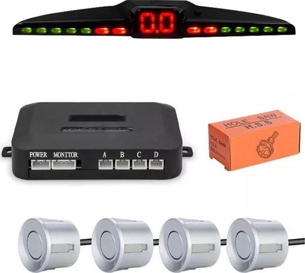 Renkli Dijital Ekranlı Araç Park Sensörü Sesli 22mm Gümüş PS03 - Image 1