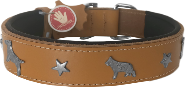Doggie Konfor Deri Köpek Figürlü Köpek Boyun Tasması 56-64 cm XL Kamel - Image 1