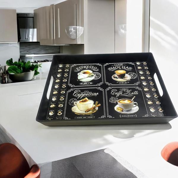 SİYAH RENK ORTA BOY SERVİS TEPSİSİ  22X39 CM  HEDİYELİK MODERN TASARIM  ÇEYİZ KINA DÜĞÜN İÇİN UYGUN  - Image 1