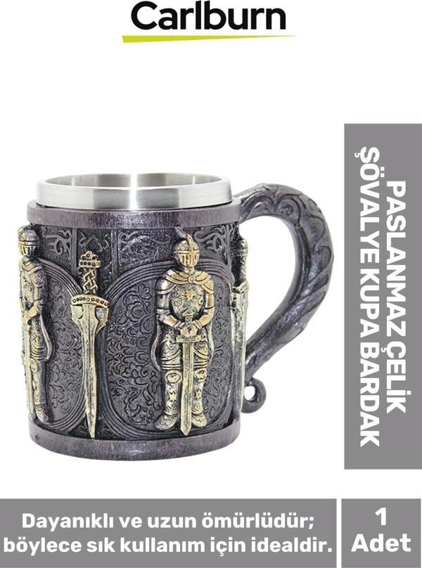 Özel Tasarım Dekoratif Hediyelik Sevgili Arkadaş Paslanmaz Çelik Şövalye Kupa Bardak 12*16 Cm - Image 1