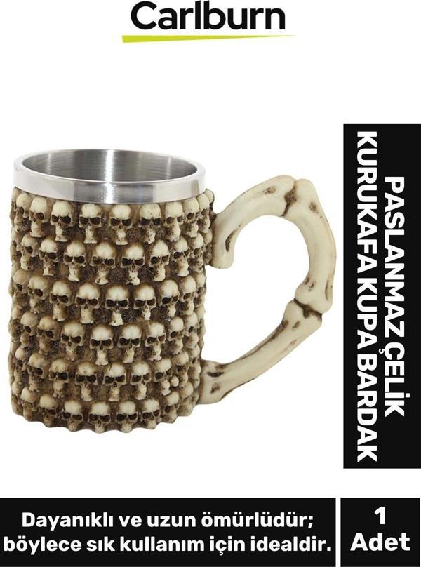 Özel Tasarım Dekoratif Şık Hediyelik Sevgili Arkadaş Paslanmaz Çelik Kurukafa Kupa Bardak 11*15 Cm - Image 1