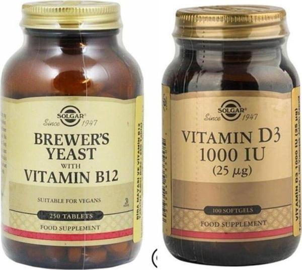 Solgar Brewer'S Yeast With Vitamin B12 250 Tablet + Vitamin D3 1000 Iu 100 Tablet - Image 1