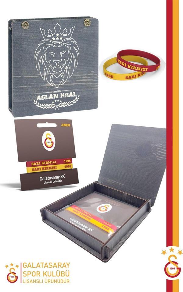 Galatasaray Orijinal Lisanslı Sarı Kırmızı 1905 2'li Çocuk Bileklik Hediyelik Ahşap Kutulu - Image 1
