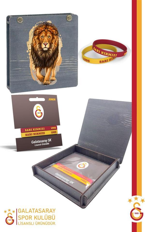 Galatasaray Orijinal Lisanslı Sarı Kırmızı 1905 2'li Yetişkin Bileklik Hediyelik Ahşap Kutulu - Image 1