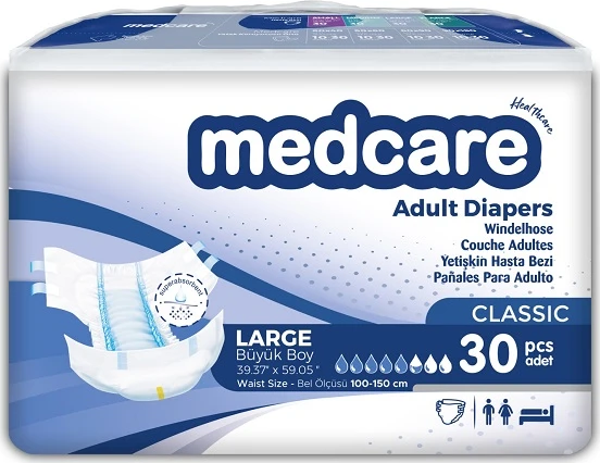 Medcare Belbantlı Classic Hasta Bezi 30 Adet Large - Image 1