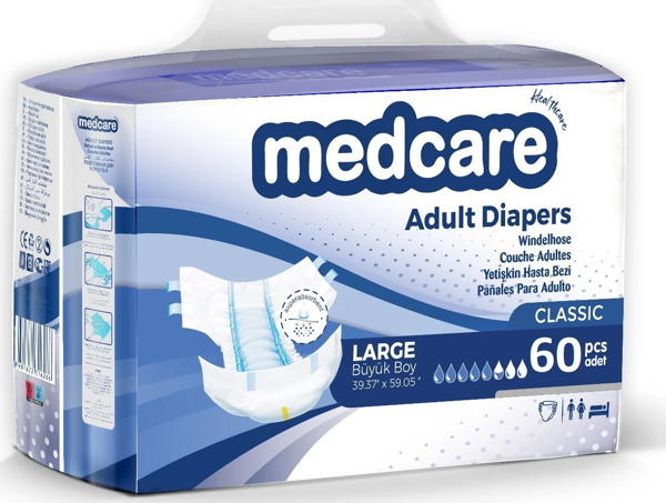 Medcare Belbantlı Classic Hasta Bezi 60 Adet Large - Image 1