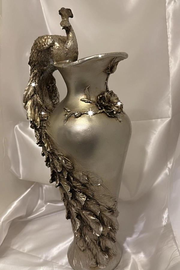 Tavuskuşu Vazo El İşi Siyah - Image 1