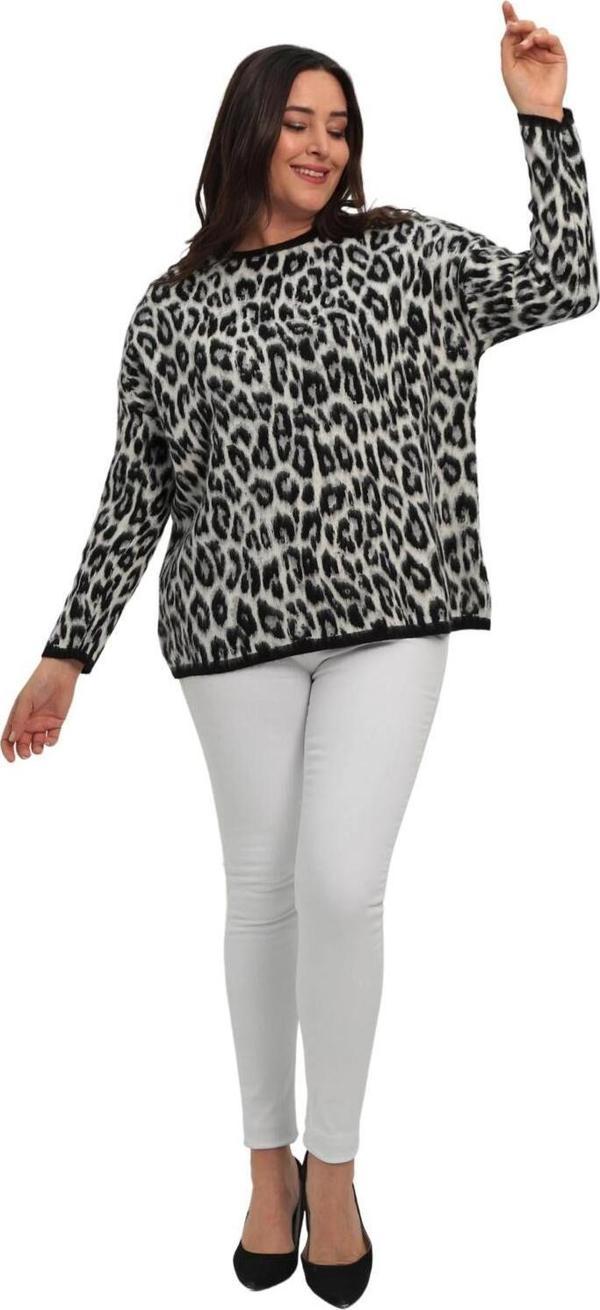 ZISHAN Leopar Desen Büyük Beden Triko Kazak 003 - Image 1