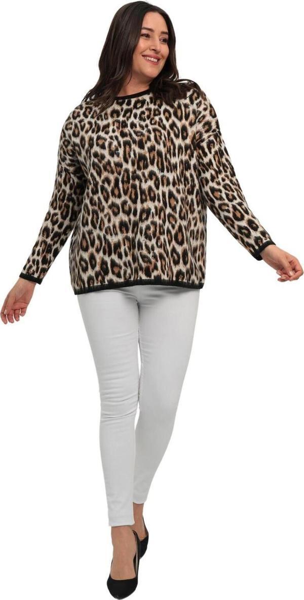 ZISHAN Leopar Desen Büyük Beden Triko Kazak 003 - Image 1