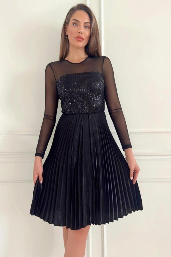 ZISHAN Payet Ve Tül Detaylı Piliseli Kadın Abiye Elbise 028 - Image 1