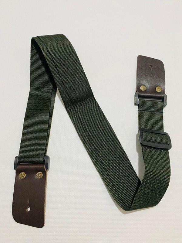 GMC MUSIC STORE Guitar Strap Hakiki Deri Uçlu Haki Yeşili Gitar Askısı - Image 1