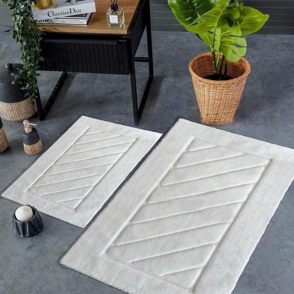HC&W Cross 2'li Ekru Renkli Banyo Paspası Takımı - Image 1