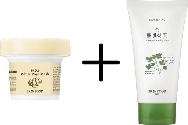 Skinfood Egg White Pore Mask + Vege Garden Cleansing Foam Mugwort 150ml - Image 1