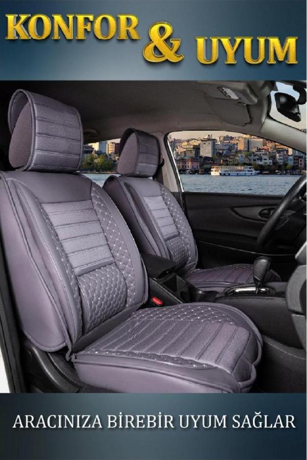 Kia Soul Lüx Deri Oto Koltuk Kılıfı Ön Arka Takım Set Safir Serisi FÜME - Image 1
