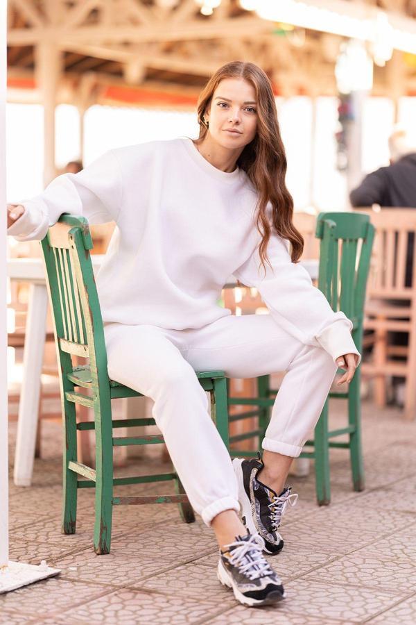 Kadın Oversize 3 İplik Şardonlu Eşofman Takım - Image 1