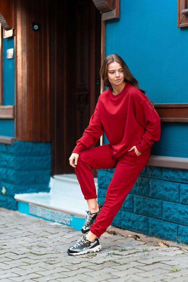 Kadın Oversize 3 İplik Şardonlu Eşofman Takım - Image 1