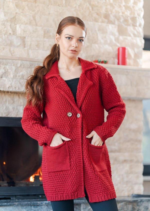 Düğme Detaylı Örme Hırka - Image 1