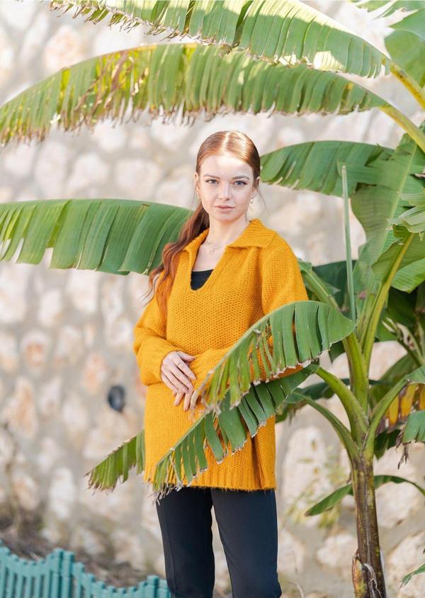 Gömlek Yaka Oversize Basic Kazak - Image 1