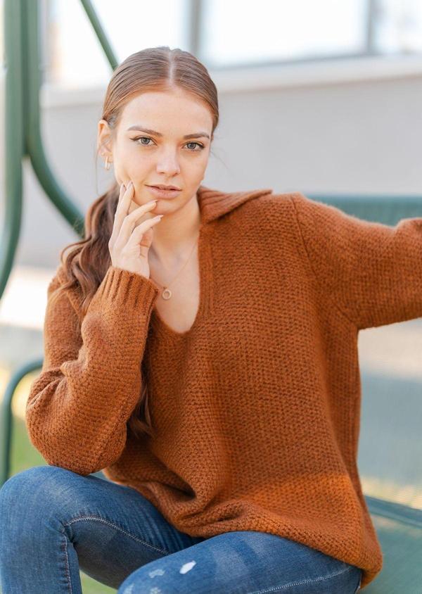 Gömlek Yaka Oversize Basic Kazak - Image 1